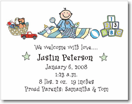 Pen At Hand Stick Figures Birth Announcements - Carpet - Boy